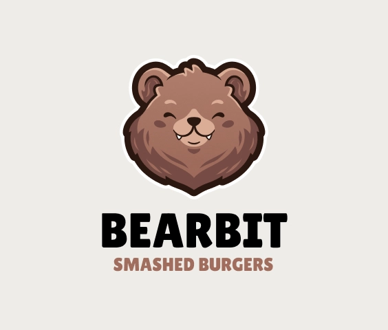 Sevimli ayı maskotlu burger restoran logosu