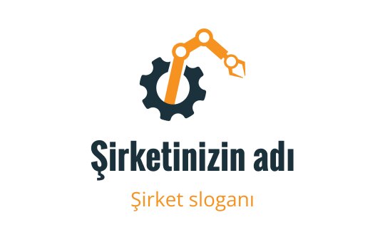 Mavi ve turuncu renklerde robotik kol ve dişli içeren modern logo tasarımı