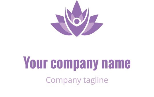 Merkezde insan figürü bulunan şık mor lotus çiçeği logo tasarımı