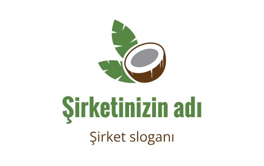 Modern hindistan cevizi logo tasarımı, yeşil yapraklar ve kahverengi kabuk ile