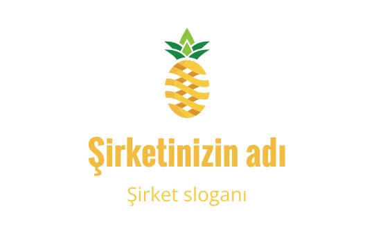 Eğlenceli ananas logo tasarımı, yeşil yapraklar ve sarı şeritler ile