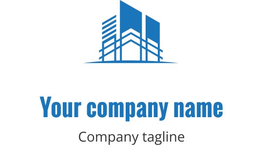 Şık hatlara ve yapıya sahip modern mavi bina logo tasarımı