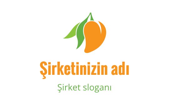 Canlı mango logo tasarımı, yeşil yapraklar ve cesur turuncu metin ile