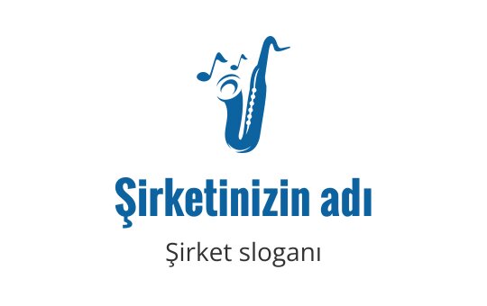 Müzik notalarıyla mavi renkli eğlenceli saksafon logo tasarımı