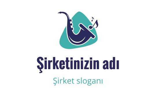 Yaratıcı saksafon logo tasarımı, yeşil ve lacivert renk şemasıyla