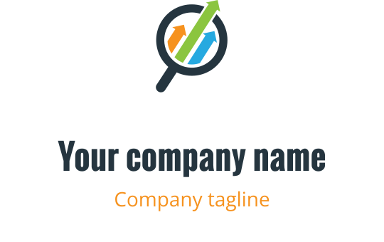 Renkli yukarı oklar ve büyüteç içeren modern logo tasarımı
