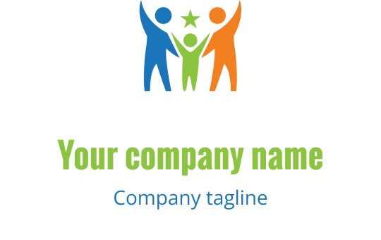 Üç stilize figür ve üstünde bir yıldız bulunan renkli logo tasarımı