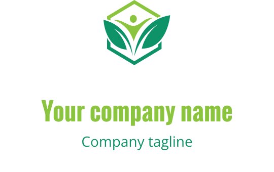 Yeşil altıgen, yapraklar ve insan figürü içeren modern logo tasarımı