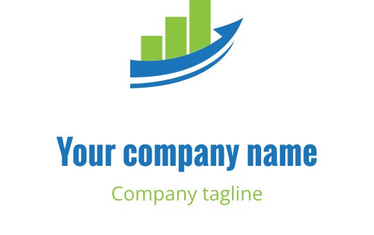 Mavi dalga ve yeşil çubuk grafik unsurları içeren modern logo tasarımı