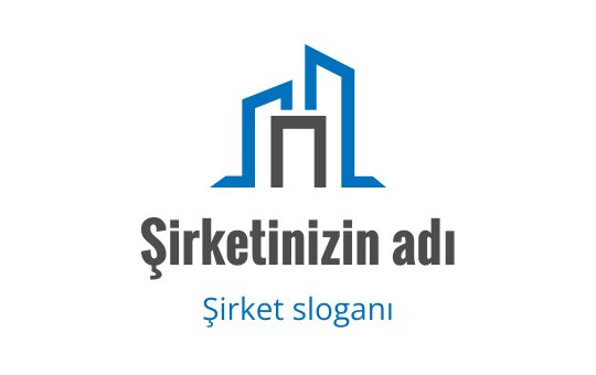 Soyut mavi binalar ve cesur bir yazı tipi içeren modern logo tasarımı