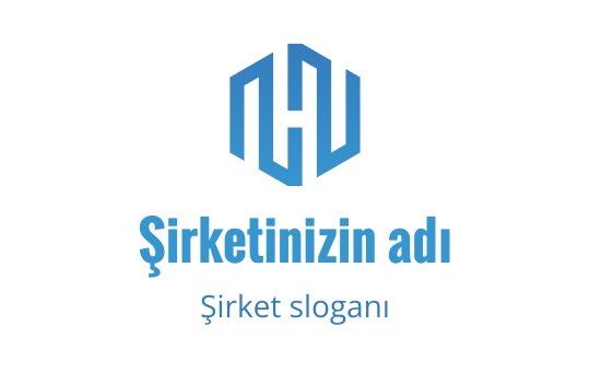 Modern mavi logo tasarımı, geometrik altıgen şekil içeriyor