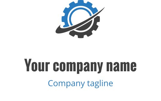Mavi vurgulara sahip modern dişli logo tasarımı ve dairesel motif