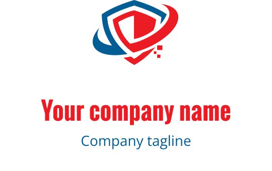 Kırmızı ve mavi unsurlarla modern kalkan logo tasarımı