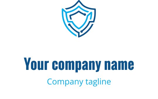 Mavi ve beyaz hatlarla modern kalkan logo tasarımı