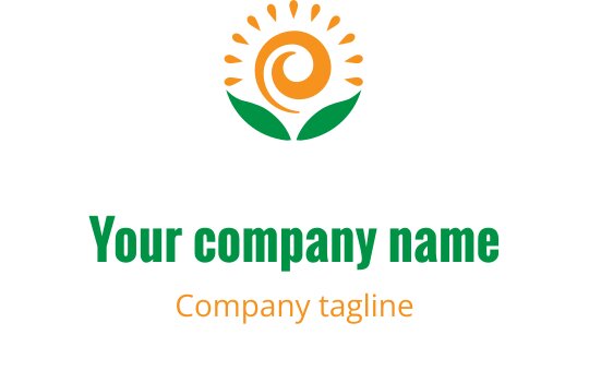 Güneş ve spiral çiçek ile yeşil yapraklar içeren modern logo tasarımı