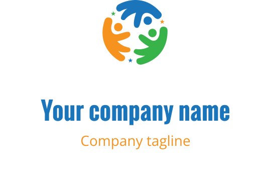 Dairesel düzen içinde soyut figürler içeren renkli logo tasarımı