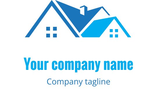 Stilize bir çatı silueti içeren yeşil ve mavi logo tasarımı