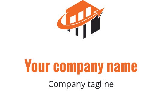 Yukarı ok ile turuncu bir bina içeren modern logo tasarımı