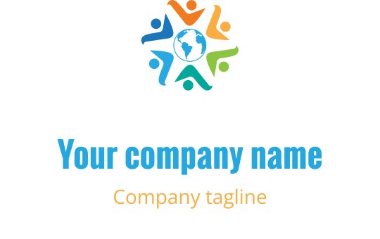 Renkli logo tasarımı, bir dünya etrafında bağlantılı figürler içeriyor