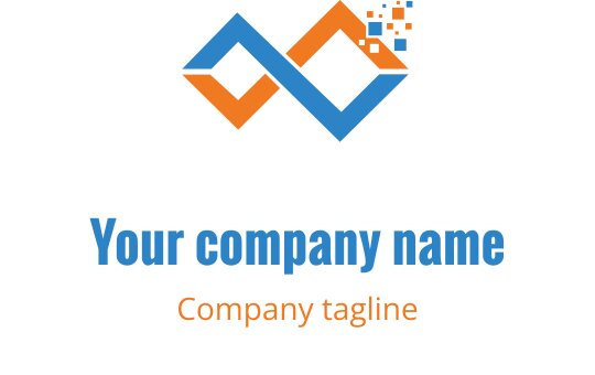 Modern turuncu ve mavi logo tasarımı, sonsuzluk sembolü içeriyor