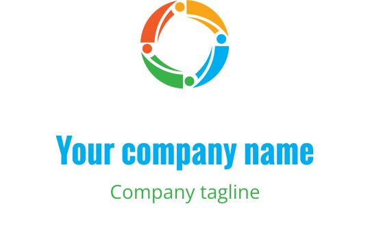 Turuncu, yeşil ve mavi renklerde iç içe geçmiş figürler içeren renkli dairesel logo tasarımı