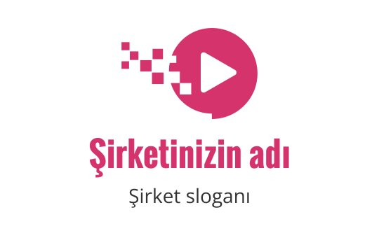 Modern pembe logo tasarımı, bir oynatma butonu ve piksel unsurları içeriyor