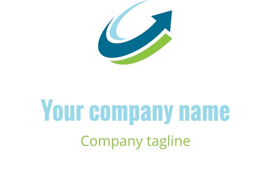 Mavi ok ve yeşil kıvrım unsurları içeren dinamik logo tasarımı