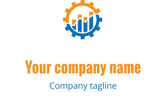 Mavi ve turuncu renklerde dişli ve çubuk grafiği içeren modern logo tasarımı