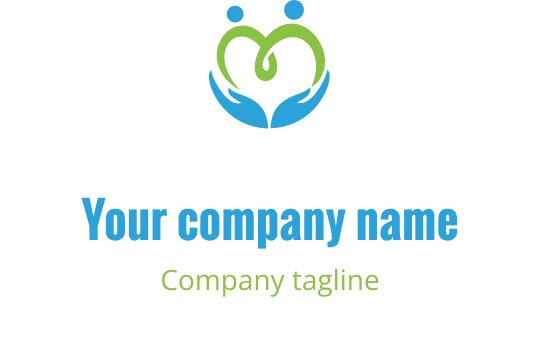 Eller ve kalp içeren yeşil ve mavi bir logo tasarımı