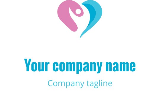 Pembe ve mavi unsurlarla kalp şeklinde logo tasarımı