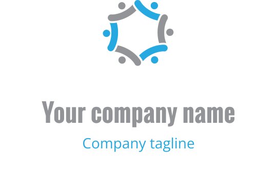 Mavi ve gri tonlarında iç içe geçmiş figürler içeren modern logo tasarımı