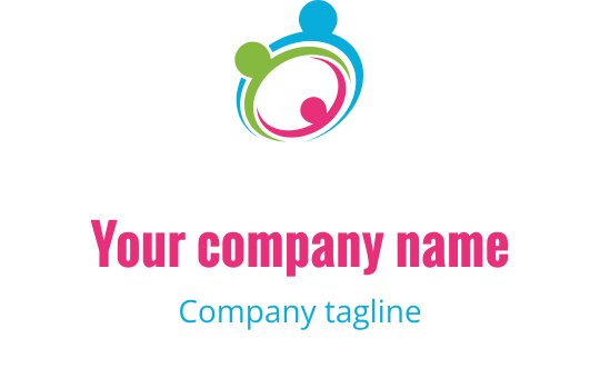 Yeşil, mavi ve pembe renklerde iç içe geçmiş daireler içeren renkli logo tasarımı