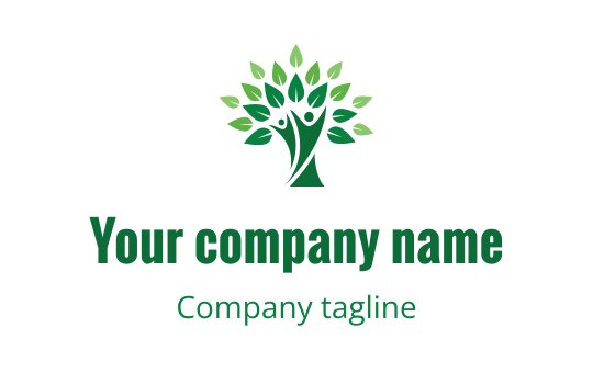 Yeşil yapraklar ve insan figürleriyle modern ağaç logo tasarımı