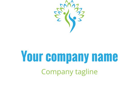 İnsan figürleri ve yeşil yapraklar içeren canlı logo tasarımı