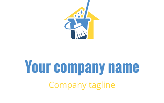 Ev, süpürge ve kova içeren temiz ve modern logo tasarımı