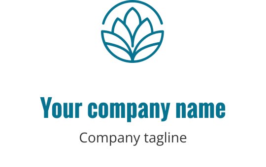 Şık bir logo tasarımı, teal renginde stilize edilmiş bir lotus çiçeği içeriyor