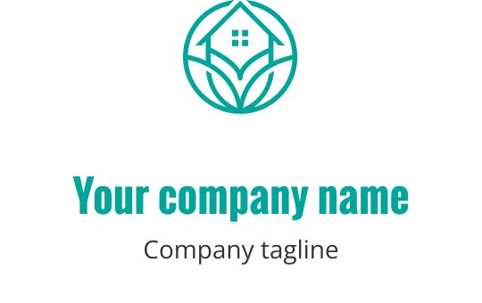Dairesel yaprak motifi içinde bir ev bulunan modern logo tasarımı