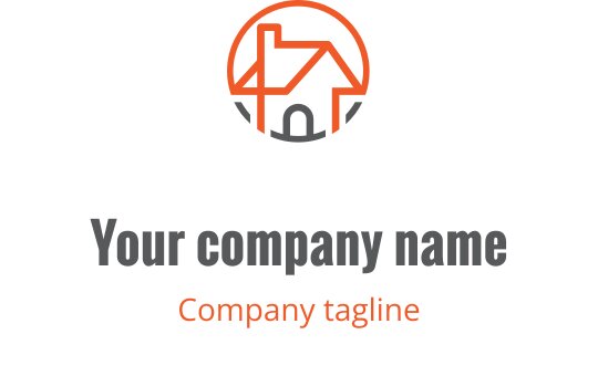 Turuncu dairesel çerçeve ve gri detaylarla modern ev logo tasarımı