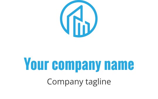 Daire içinde soyut bina şekilleri barındıran modern mavi logo tasarımı