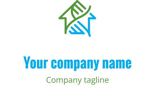 Yeşil bir ev ve mavi eller içeren modern logo tasarımı