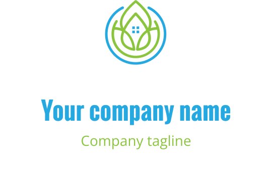 Yeşil yaprak ve mavi dairesel unsurlar içeren modern logo tasarımı