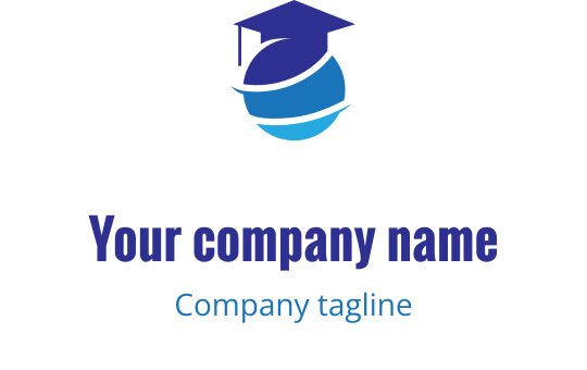 Mavi tonlarda küre ve mezuniyet kepi içeren modern logo tasarımı