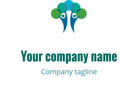 Mavi ve yeşil tonlarında soyut ağaçlar içeren modern logo tasarımı