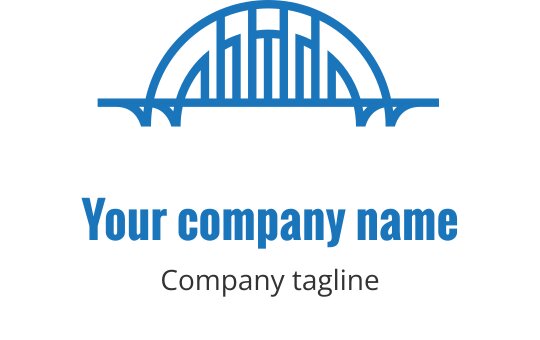Dikey çizgiler ve kemerlerle modern mavi köprü logo tasarımı