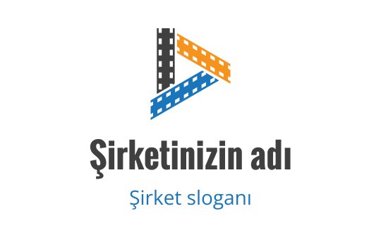 Üçgen şekilli modern logo tasarımı, turuncu, mavi ve gri unsurlar içeriyor