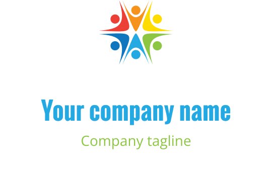 Yıldız şeklinde birbirine bağlı insan figürleri içeren renkli logo tasarımı