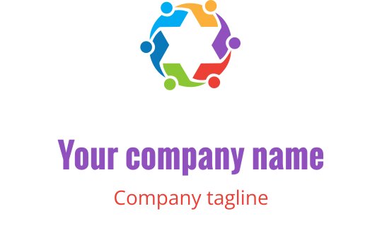 Dairesel bir desende birbirine bağlı figürler içeren renkli logo tasarımı