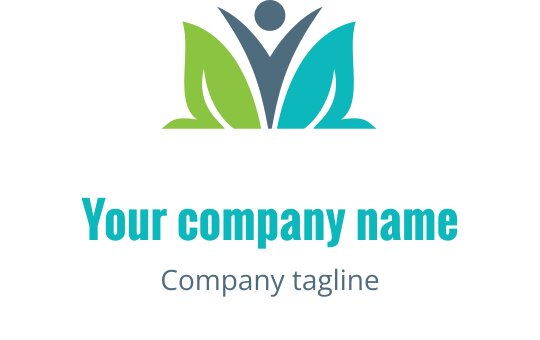 Şık bir figür ve yeşil yapraklar içeren modern logo tasarımı