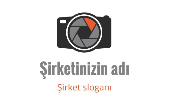 Modern kamera logo tasarımı, stilize edilmiş bir lens ve turuncu vurguyla