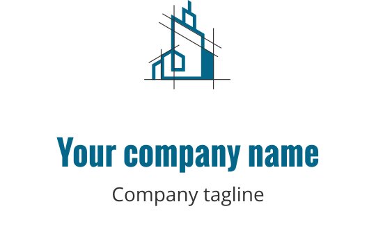 Modern mavi bina logo tasarımı, geometrik çizgiler ve şekillerle